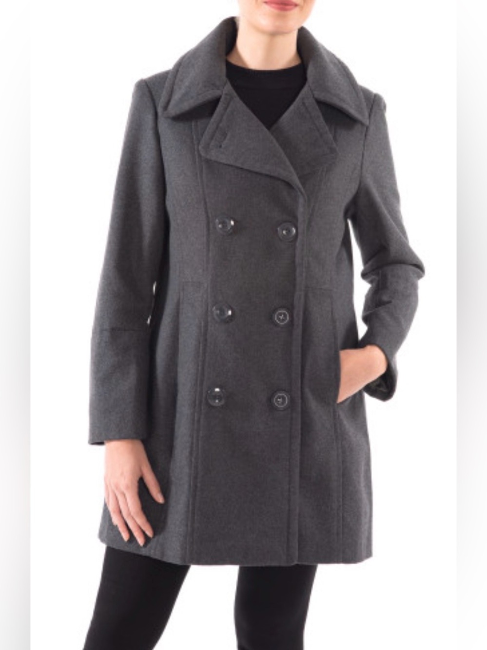 Alpine Swiss Timeless Charcoal Gray Norah Double-Breasted Pea Coat. Size L